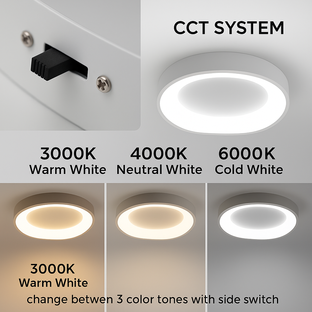 Plafoniera LED da soffitto in metallo bianco stile nordico moderno “ARINA” – 36W, luce selezionabile 3000K/4000K/6000K, Ø40 cm - 4