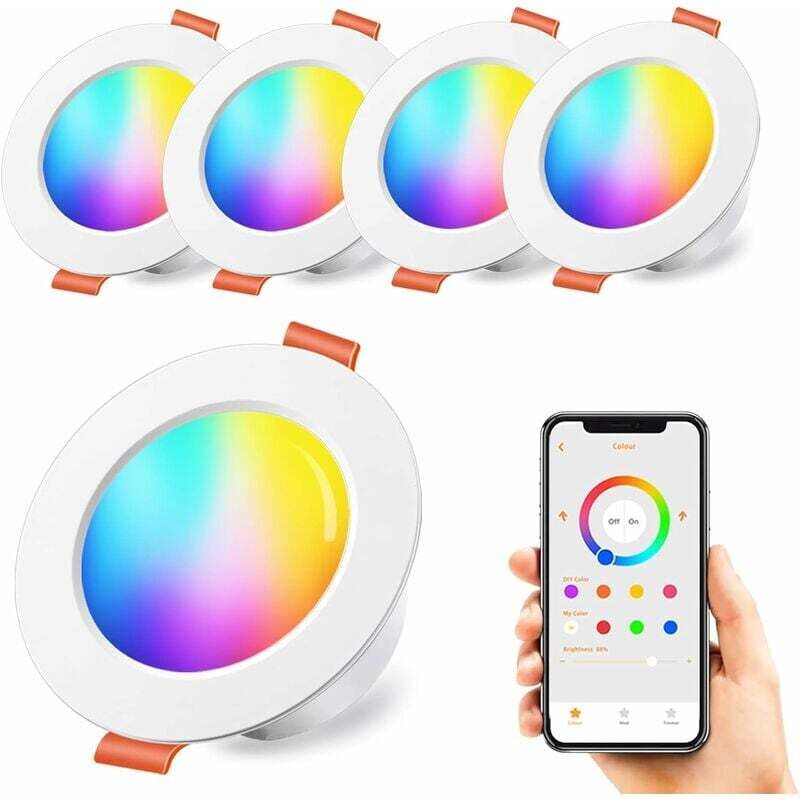 Spoturi încastrate LED RGB de 10W, cu funcție de schimbare a culorii prin aplicație, 3 inci, IP44, alb cald, 2700K, rotunde, reglabile (lot de 4)