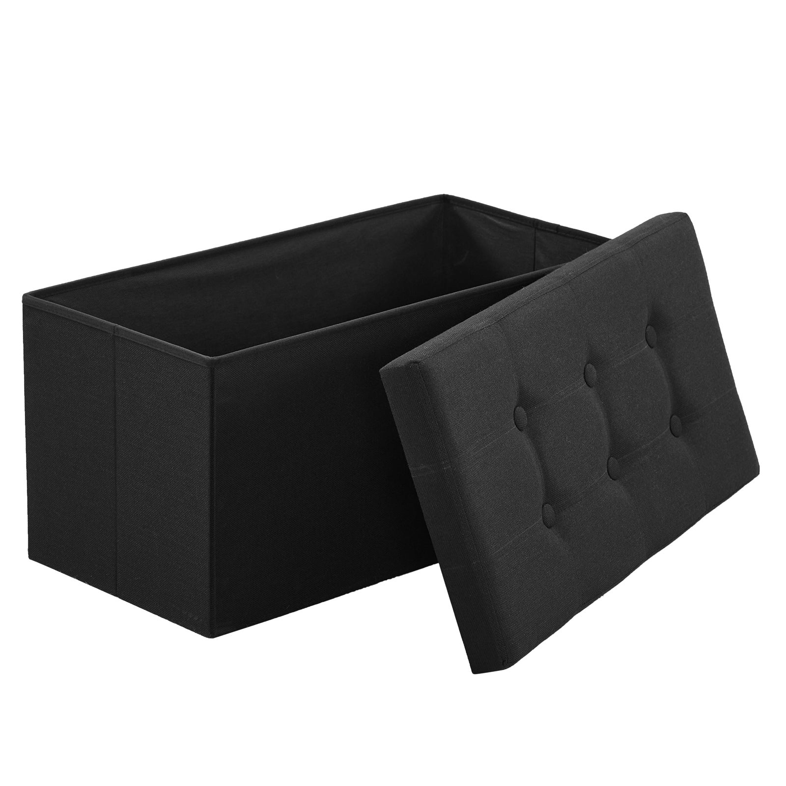 76 x 38 x 38 cm Składany podnóżek z lnu i MDF z punktem zaczepienia, ławka do przechowywania, pufa do sypialni, kufer do przechowywania, czarny