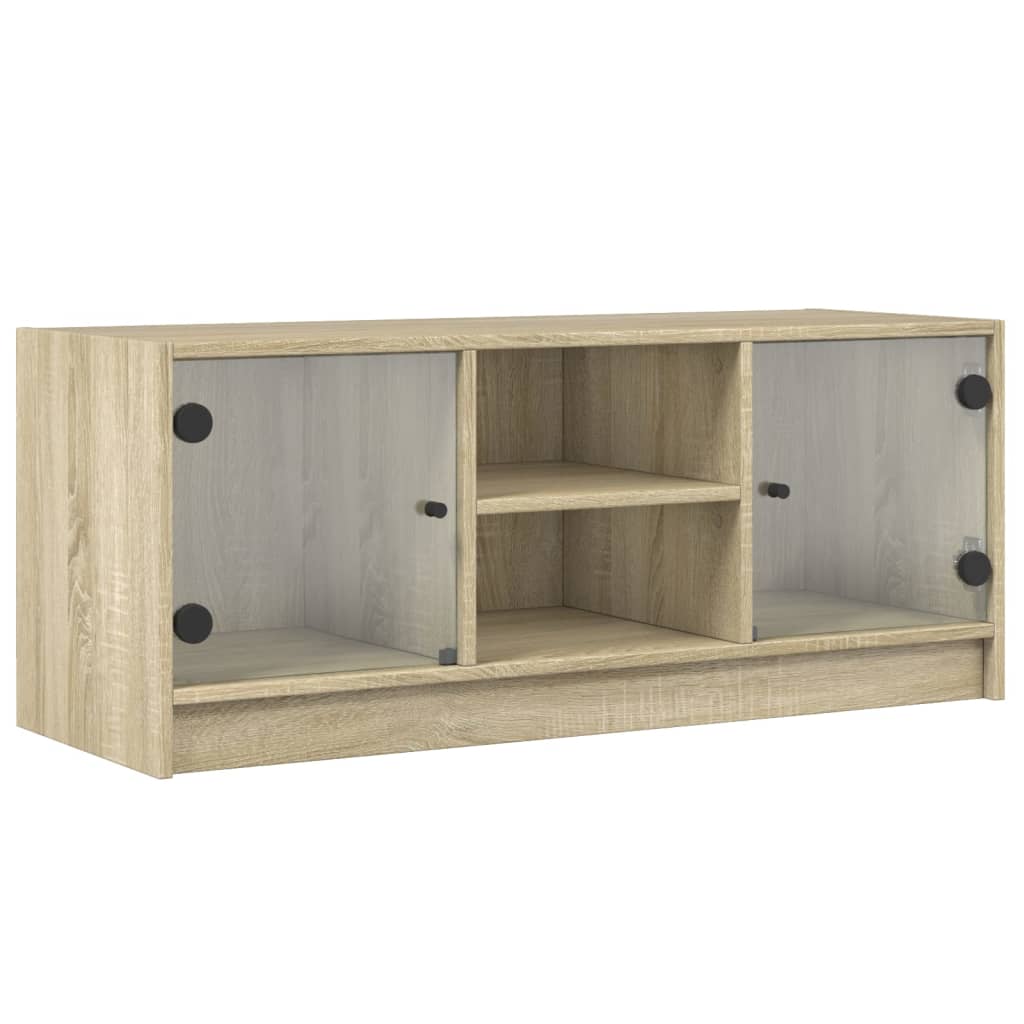 VidaXL Mobile Porta TV Con Ante In Vetro, Rovere Marrone, 102x37x50 Cm, 2 Ripiani, Max 80 Kg