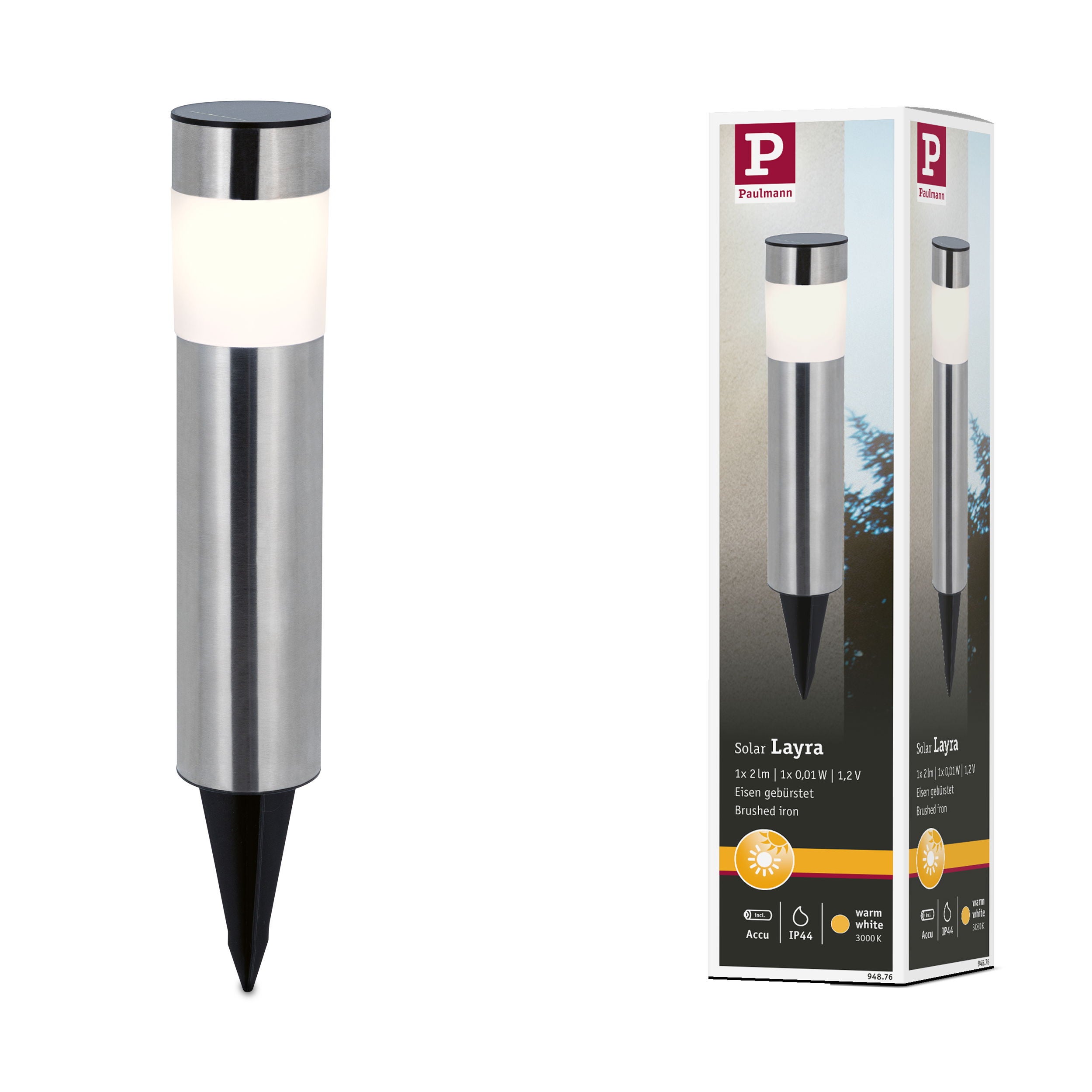 1lm Solar Borne lumineuse LED Layra IP44 3000K 1lm Acier brossé | Leroy Merlin