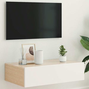 Meuble TV Mural Avec éclairage LED – 60x35x15,5 Cm, Bois Ingénierie, Tiroir, Pour Salon Et Chambre