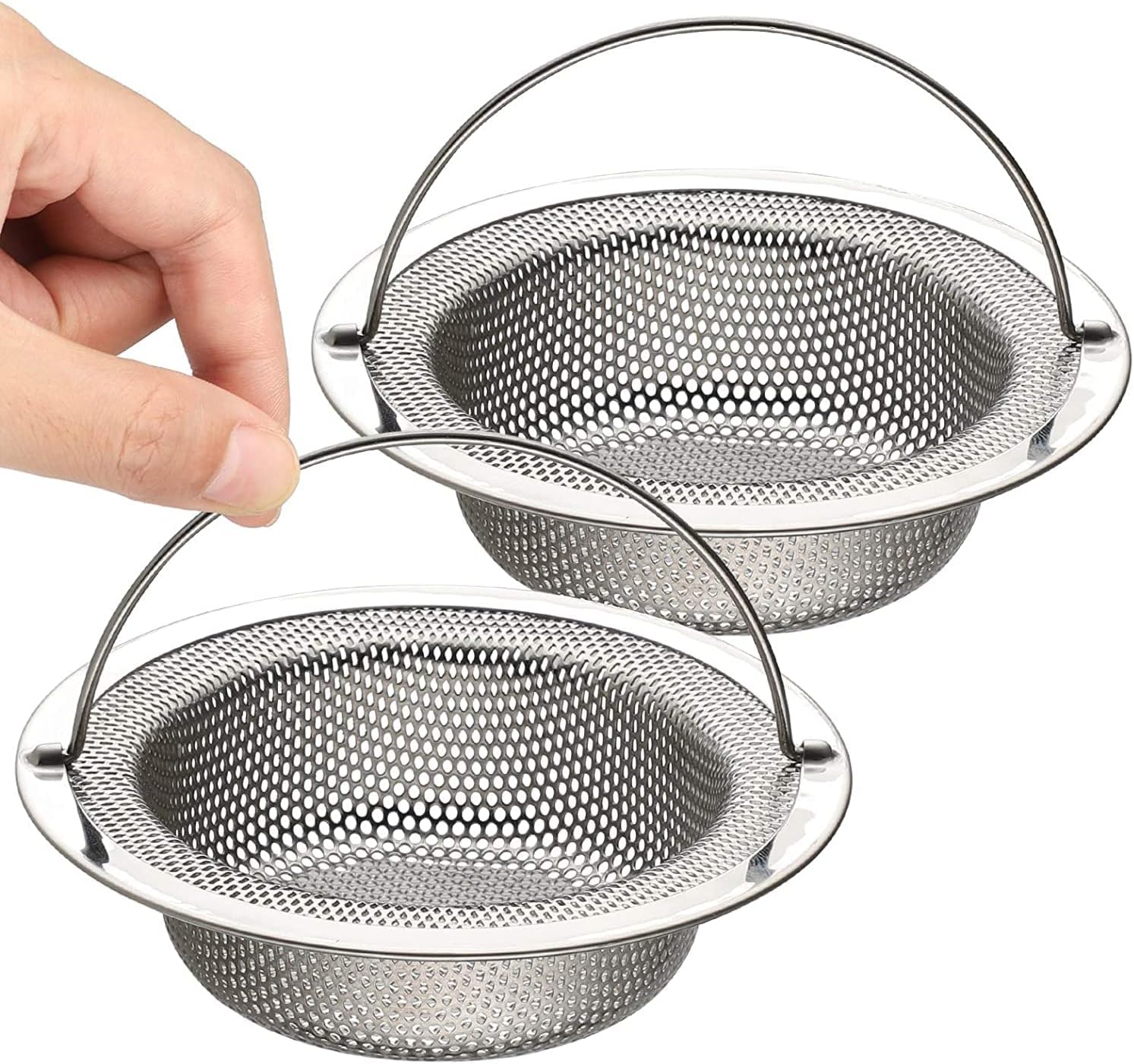Zestaw 2 filtrów do zlewu kuchennego, sitko do odpływu zlewu ze stali nierdzewnej z podnoszoną rączką, średnica zewnętrzna 11 cm x wysokość 2 cm