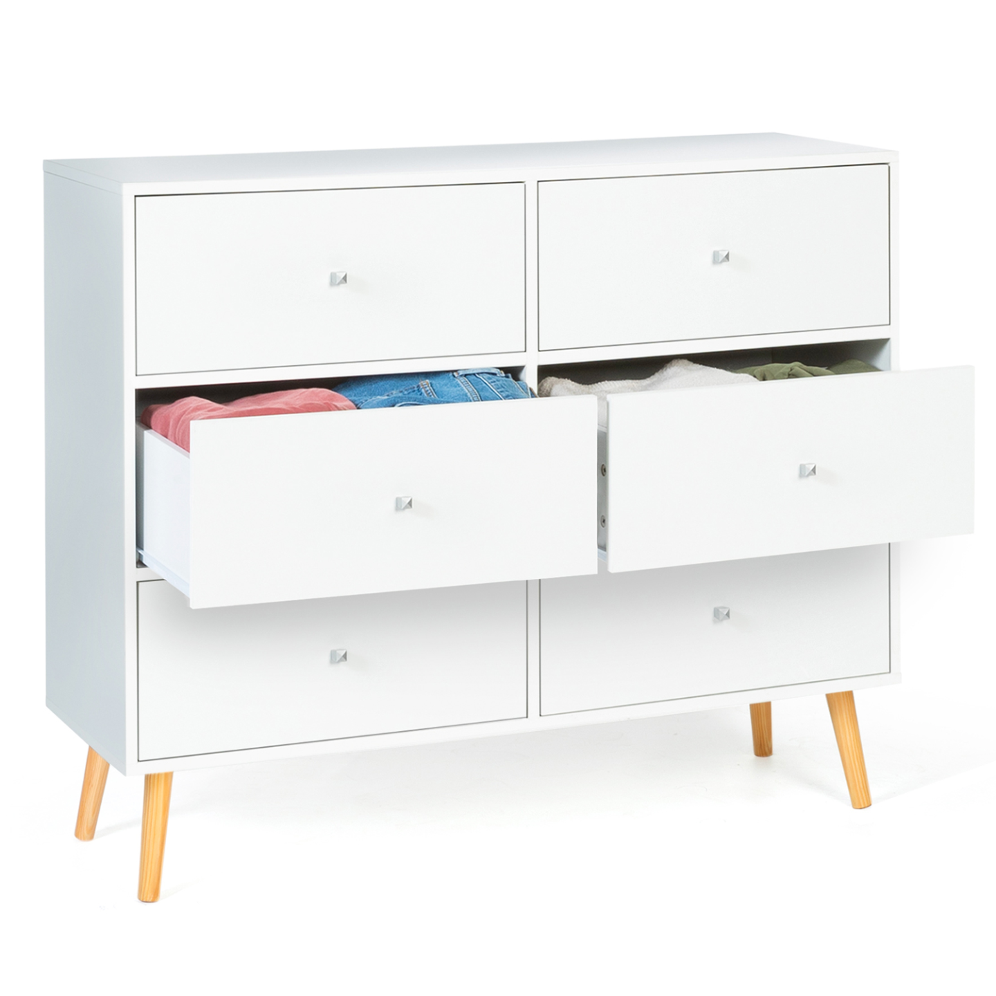 Commode 6 tiroirs EMMIE 110 cm scandinave blanc - 5
