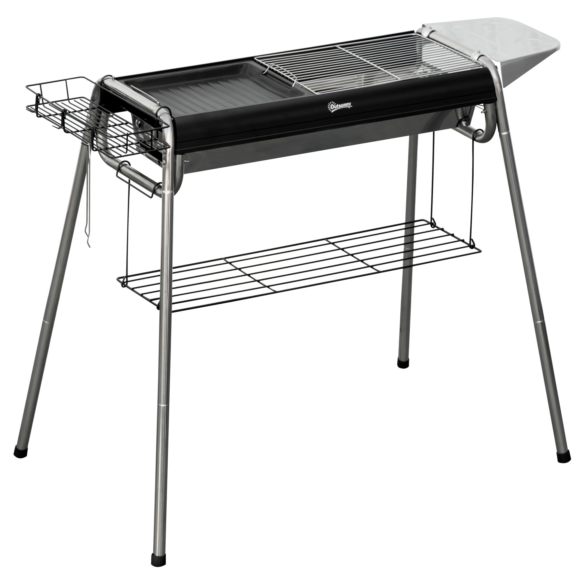 Barbecue Charbon De Bois Outsunny Avec Roues Et Étages - Grille Réglable, Idéal Jardin, Camping Et Picnic