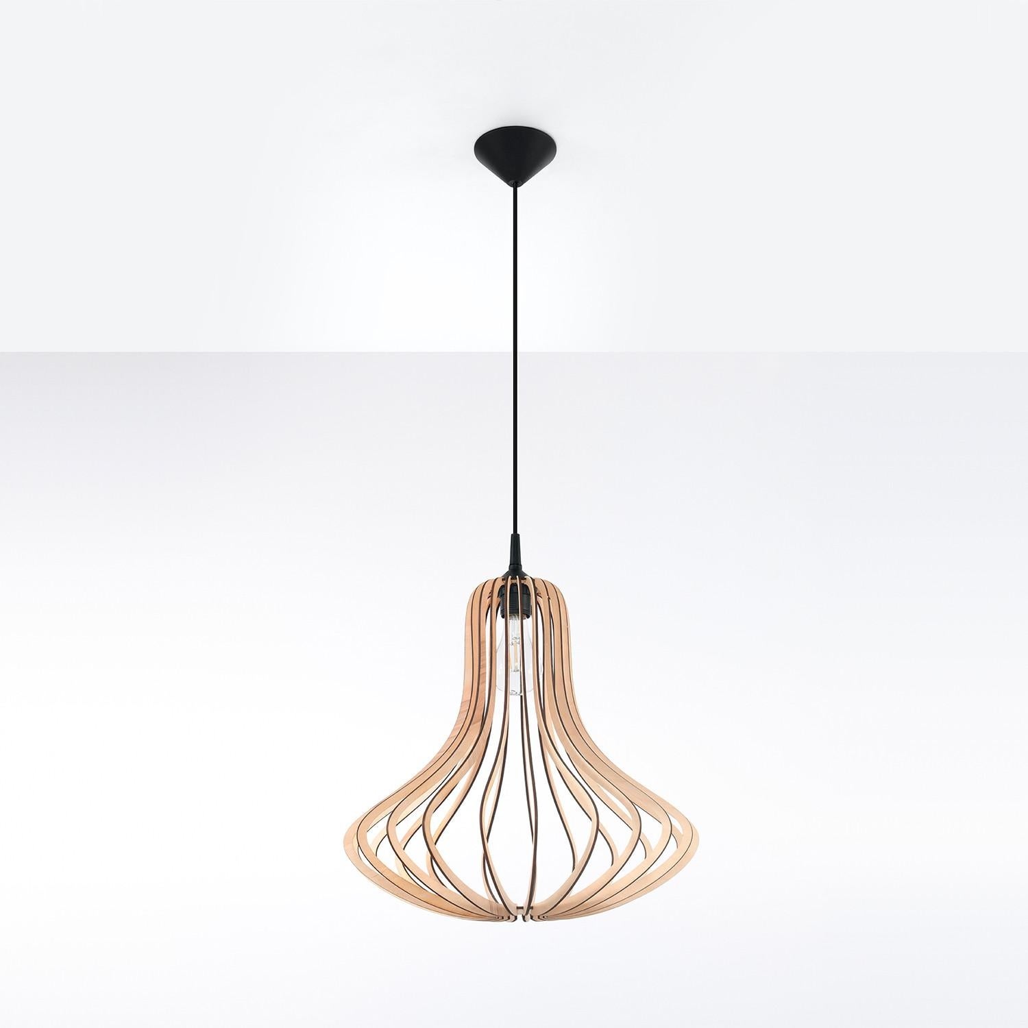 Lampa sufitowa wisząca Elza czarna-naturalne drewno 1xE27x60W wym: 100 x 40 x 40 cm metal Sollux Lighting