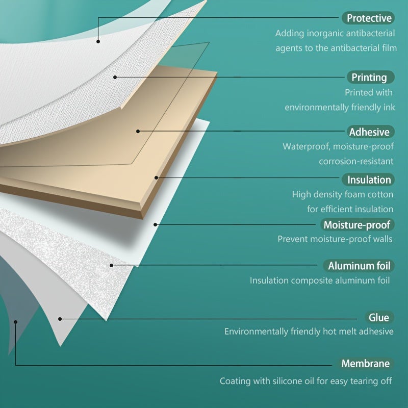 Autocollants muraux 3D épais imperméables à la boue de diatomée 500 x 50 cm,décoration murale de papier peint uto-adhésif résistant à l'humidité - 8