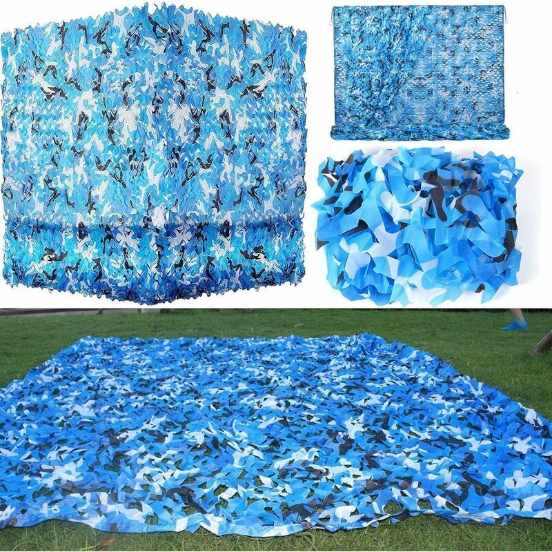 Plasă de camuflaj pentru umbră – 4x5m, 150D, protecție solară și decorare. Ideală pentru vânătoare, grădină, terasă. Albastră.