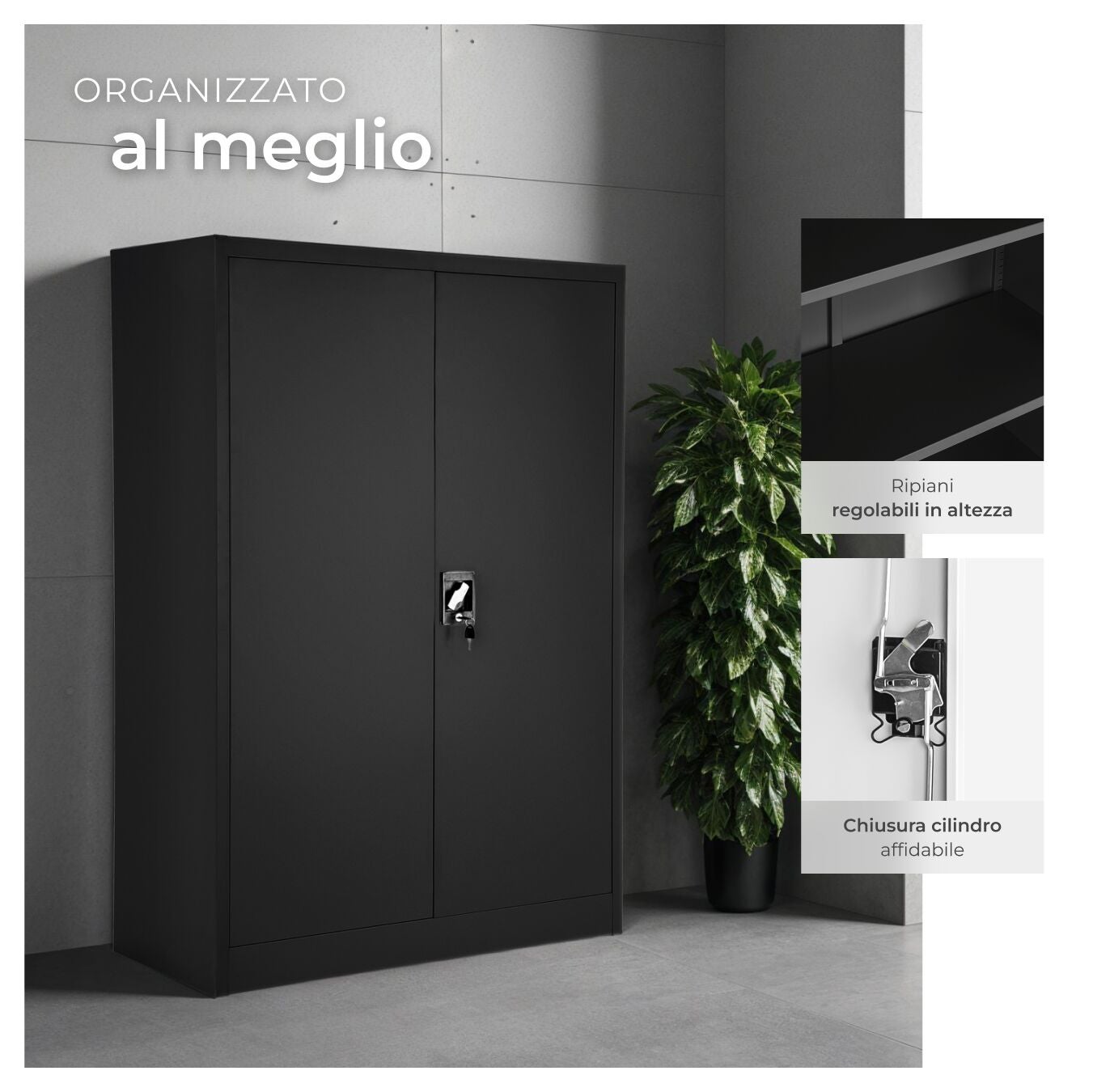 Armoire métallique à dossiers 4 niveaux 140x90x40cm en acier lâqué époxy TECTAKE - 4