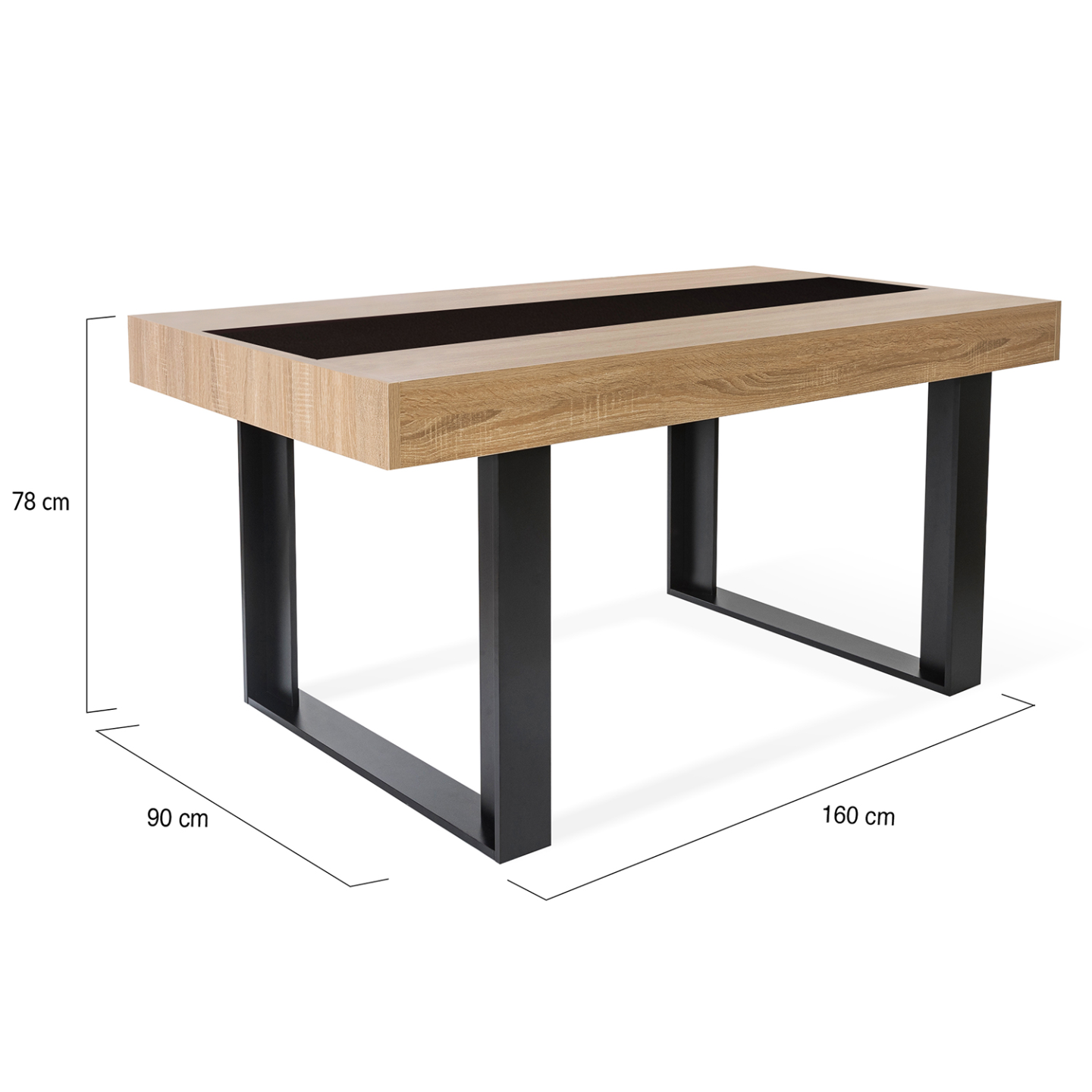 Table à manger rectangle PHOENIX 6 personnes bois et noir bande centrale noire 160 cm - 4