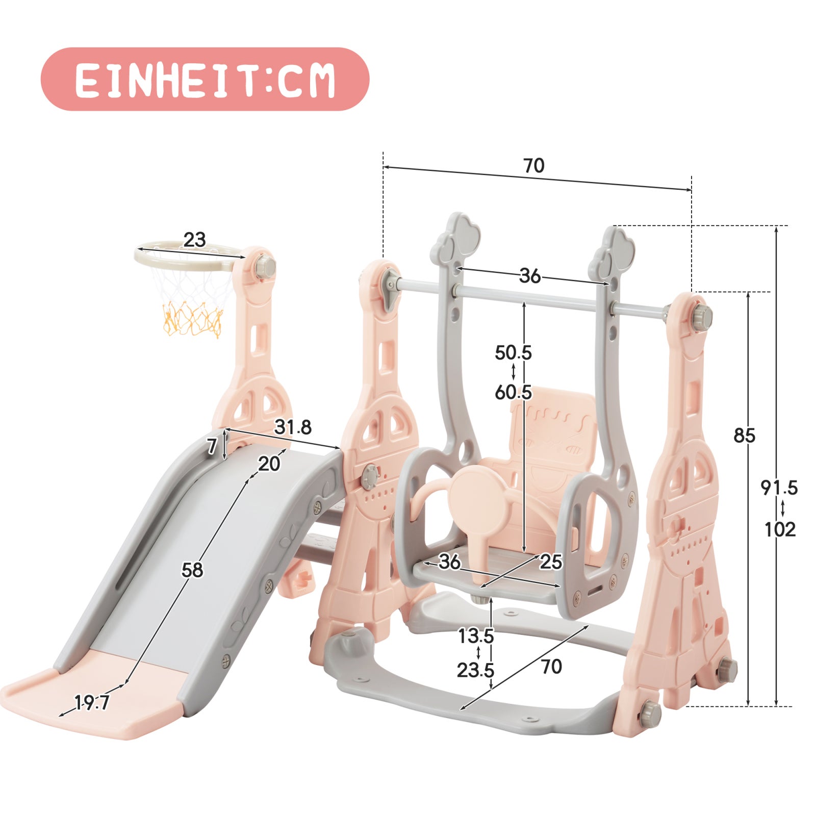 Toboggan pour Enfant 4 en 1 avec Panier de Basket,Enfant Balançoire Toboggans, échelle d'escalade, Aire de Jeux Intérieure et Extérieure, Rose - 2