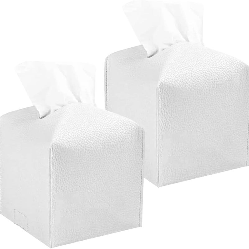 Pudełko na chusteczki kwadratowe, nowoczesne i wodoodporne pudełko na chusteczki ze skóry PU z dolnym paskiem, ozdobne składane pudełko na chusteczki