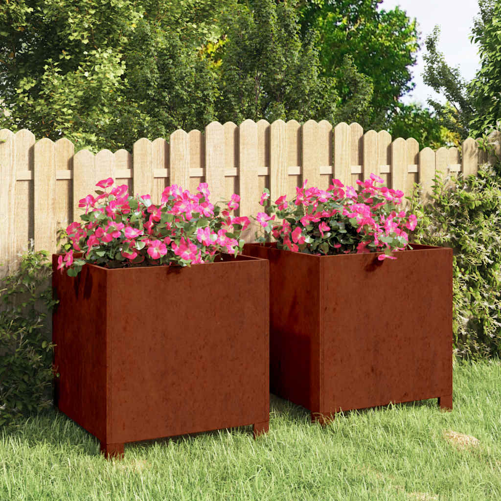 Lot de 2 Jardinières avec pieds - Pot De Fleurs Rouillé 42x40x43 cm acier corten Couleur évolue n2350l - 2