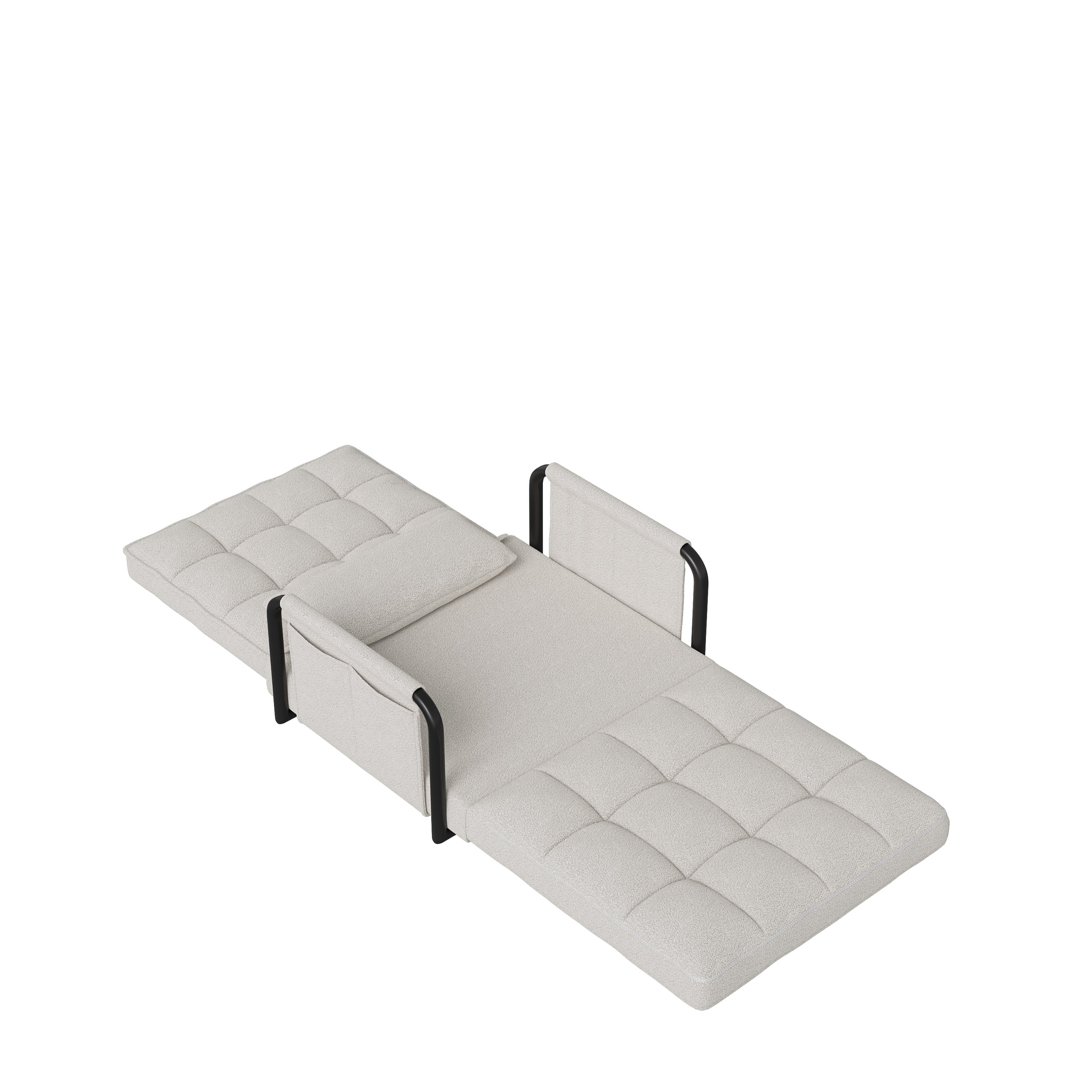 Fauteuil Convertible 1 place - Canapé-Lit 5 Positions Ajustables - en Chenille - Finitions en Laine d'Agneau - Blanc - 6