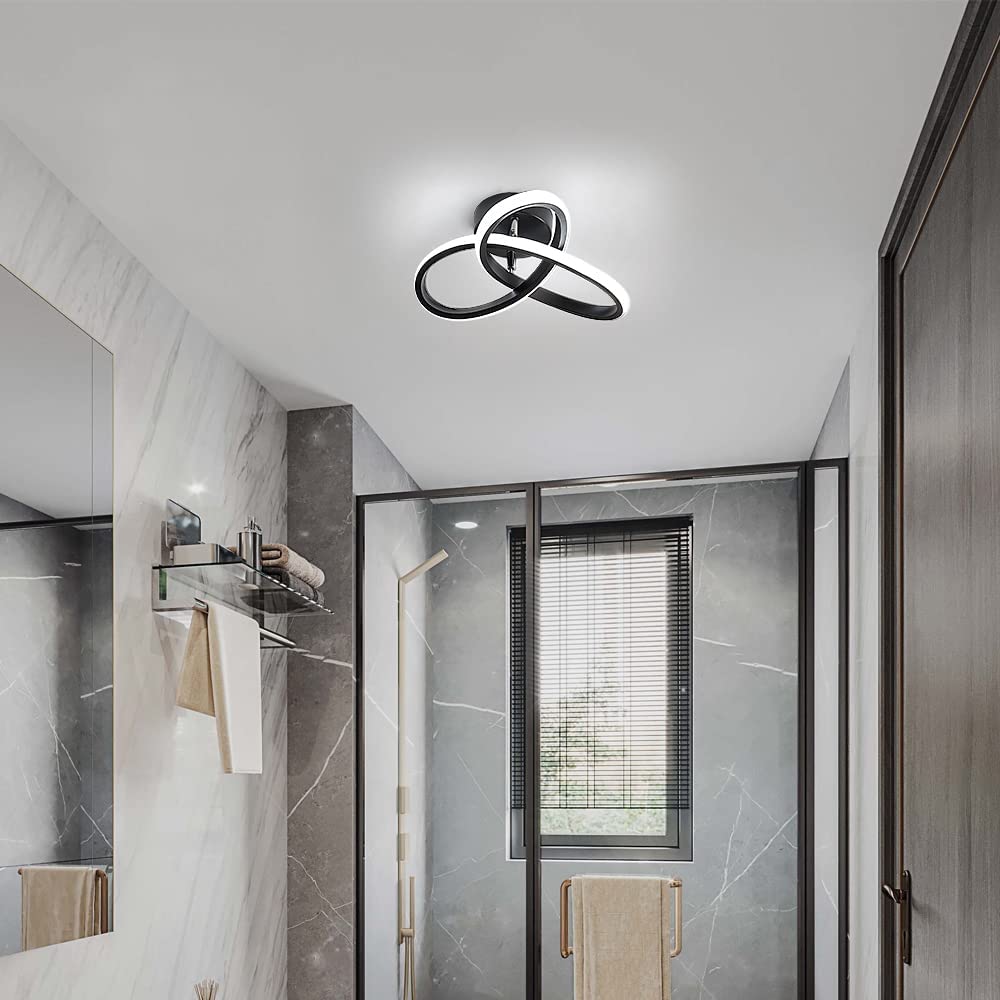 GOECO luminaire plafonnier moderne 22W 2500LM, Lustre Noir pour Chambre, plafonnier salon noir, Diamètre 26cm, Lumière Blanche Froide 6500K - 3