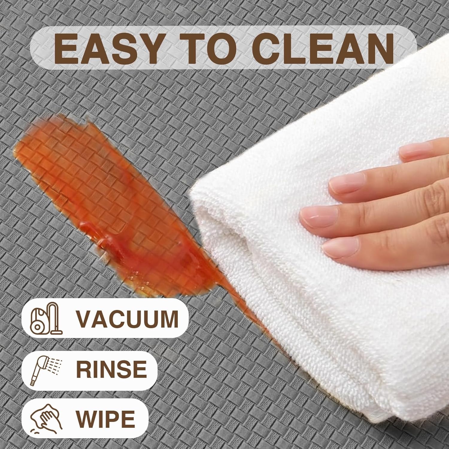 Tapete de cozinha antiderrapante e impermeável para cozinhas, salas de jantar, corredores, lavanderias, cinza - 45 cm x 150 cm - 4