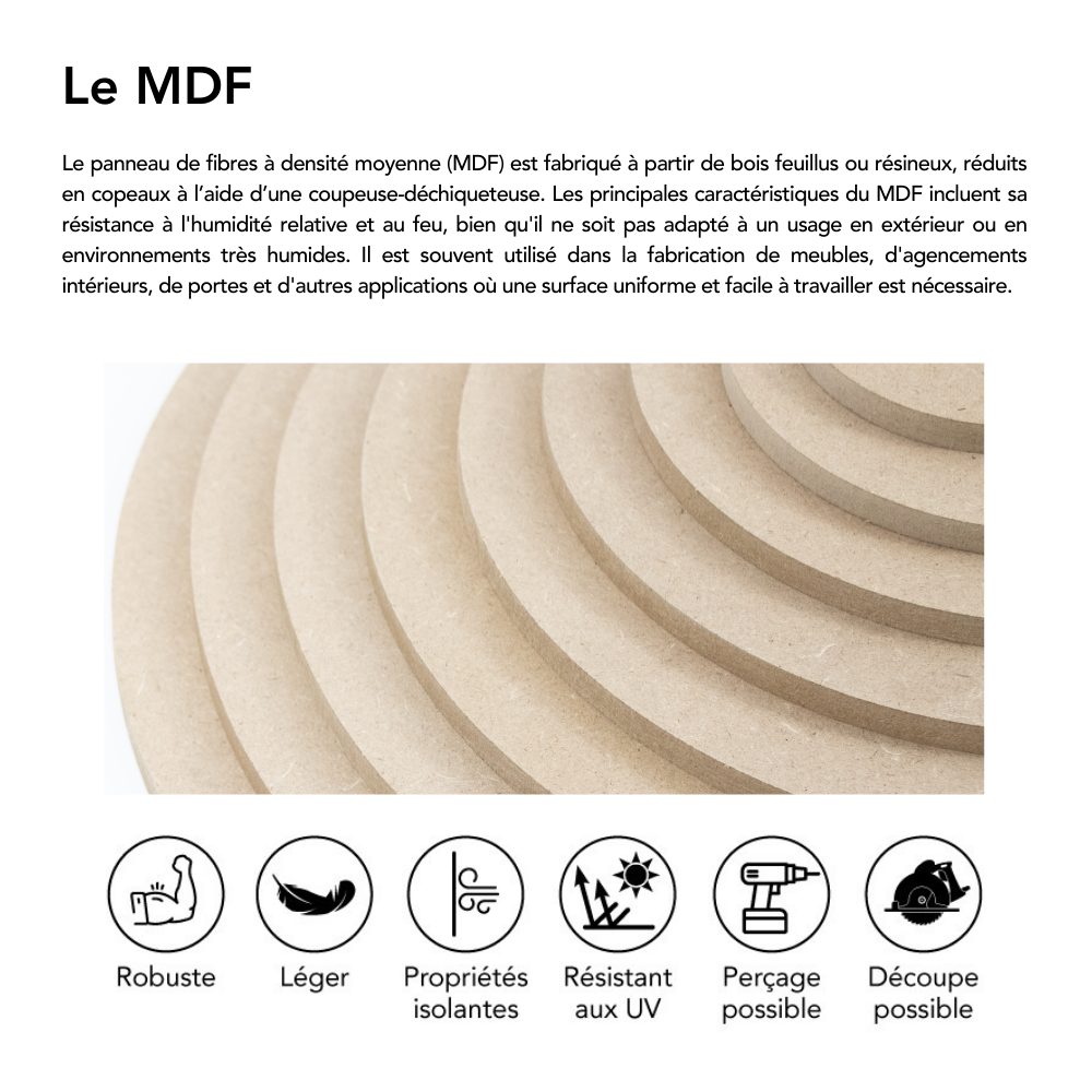 Rond de bois MDF - Diamètre 60 cm - Épaisseur 6 mm - Finition lisse - Idéal pour bricolage et décoration intérieure - 4