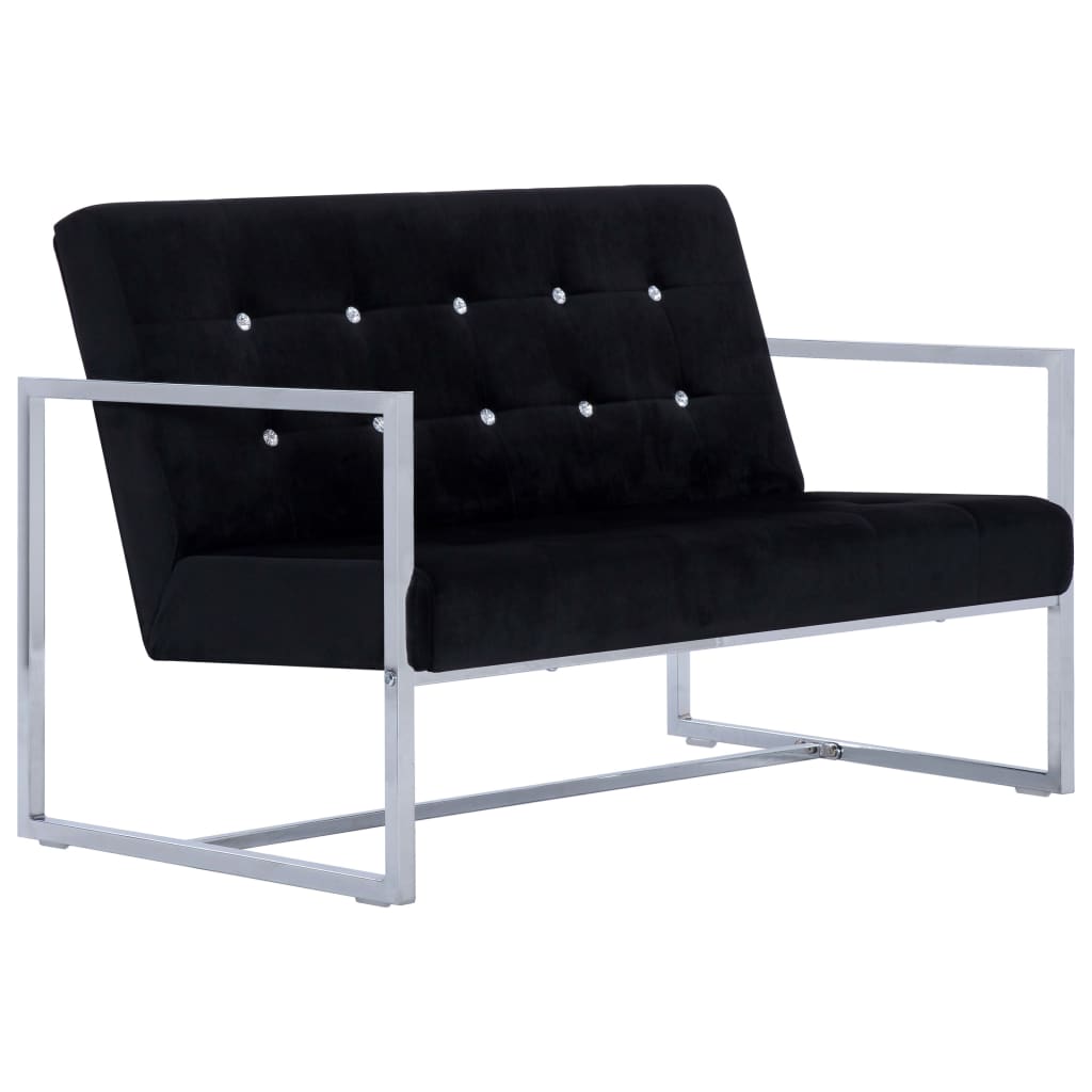 Sofá 2 plazas para salón salón hogar asientos interiores con reposabrazos cromados y terciopelo negro 02_0019024