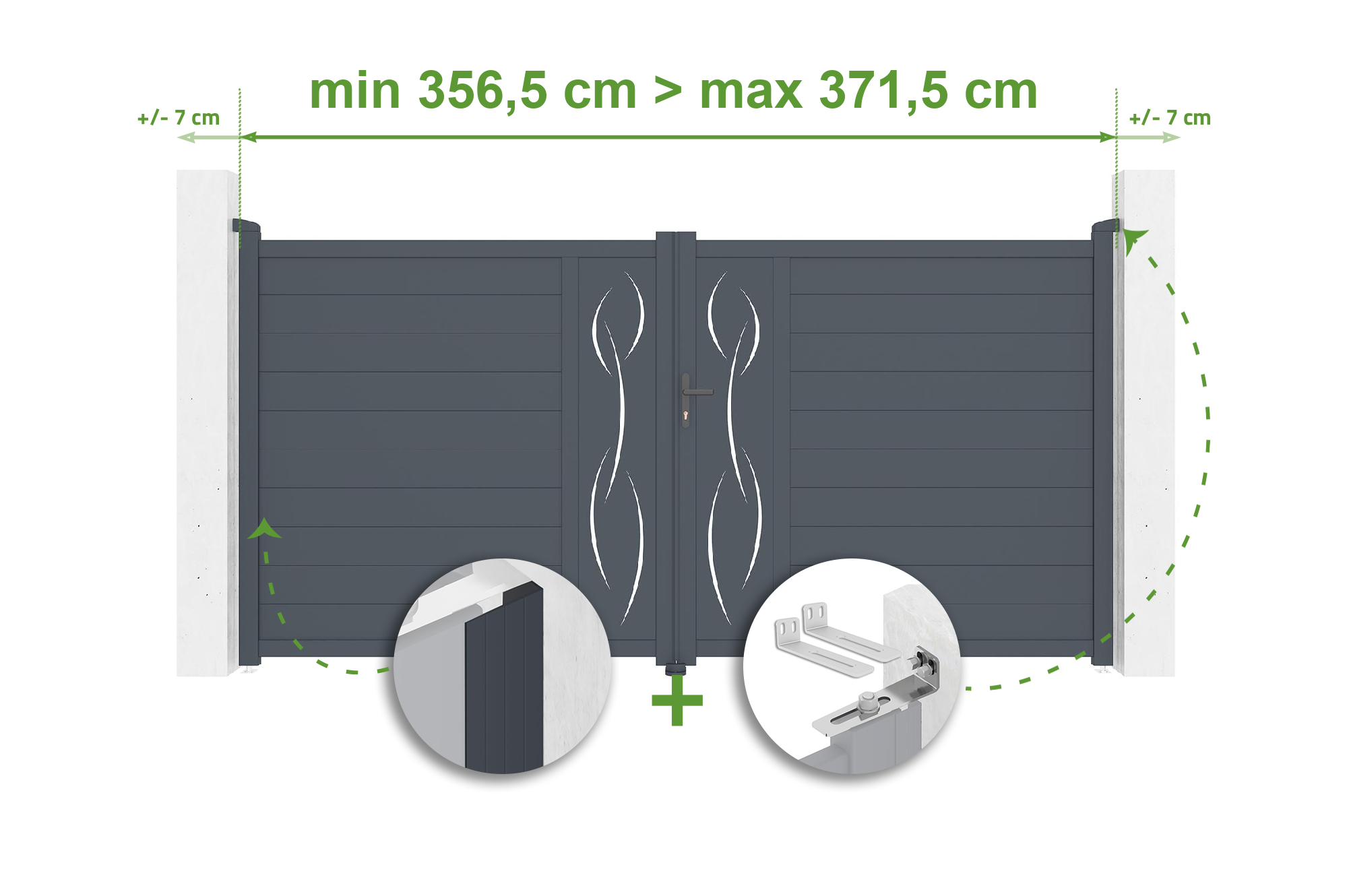 Brama skrzydłowa regulowana szerokość 3,5m LIFE H.180cm szare aluminium