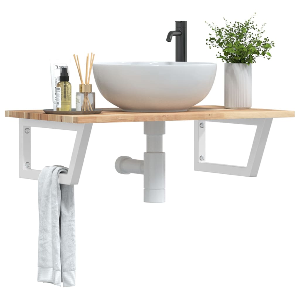 Estante para lavabo de pared de acero y madera maciza de acacia