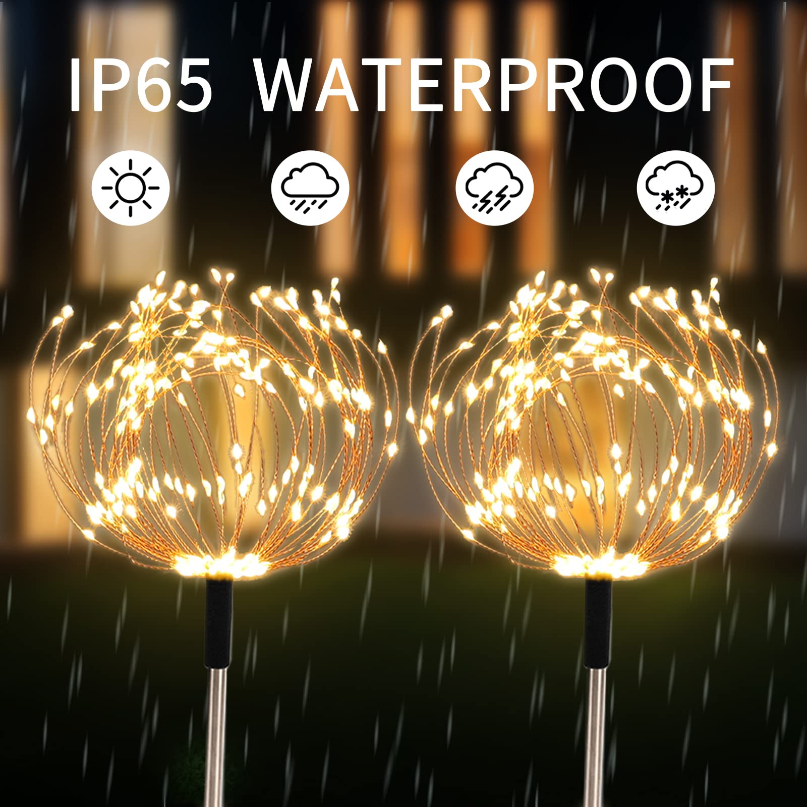 Lot de 4 lampes solaires de jardin 480 LED pour chemin, feux d'artifice, étanches, 8 modes d'éclairage avec télécommande pour terrasse,cour - 4