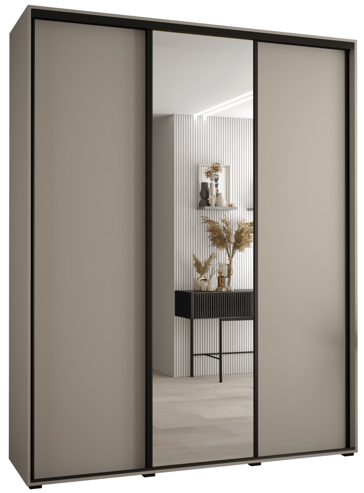 Szafa przesuwna z lustrem wysoka Dakota 3 200 x 45 x 235,2 cm kaszmir + u. czarny - Abiks Meble
