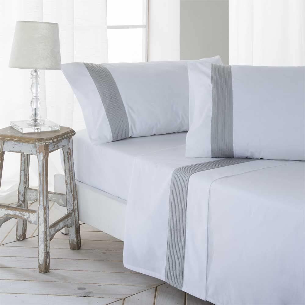 Cotton artean - juego de sabanas gorbea gris percal algodón blanco 180x260 cama de 105