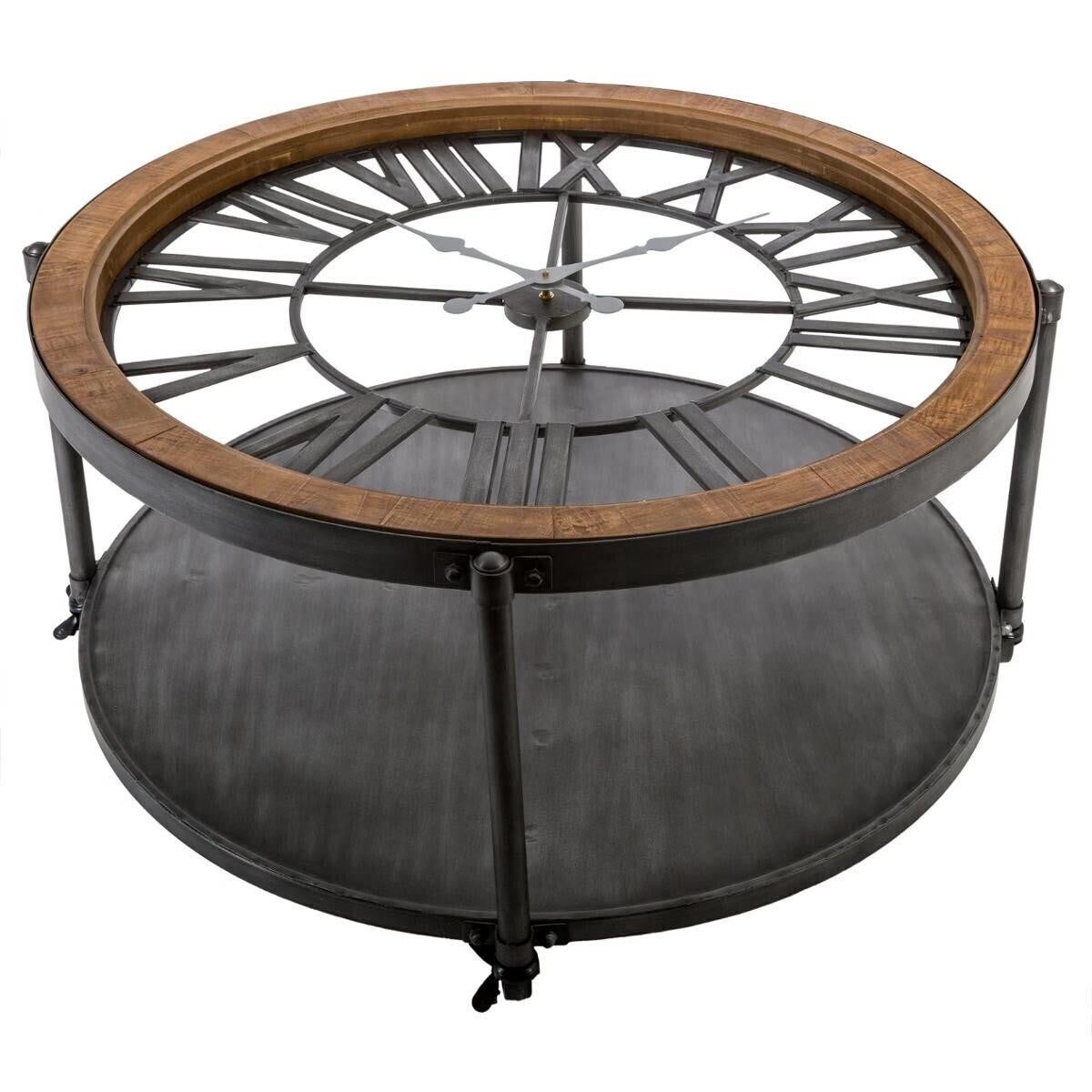 Stolik kawowy Chrono vintage okrągły szklany z półką ATMOSPHERA czarny loftowy 95 cm 1 szt.