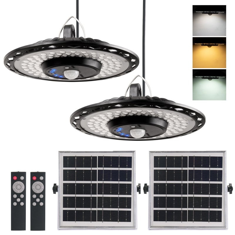 LINKE Lampe Suspendue Solaire 152 LED Avec Détecteur Mouvement - Télécommande, 6 Modes, Pour Jardin, Garage, Abri
