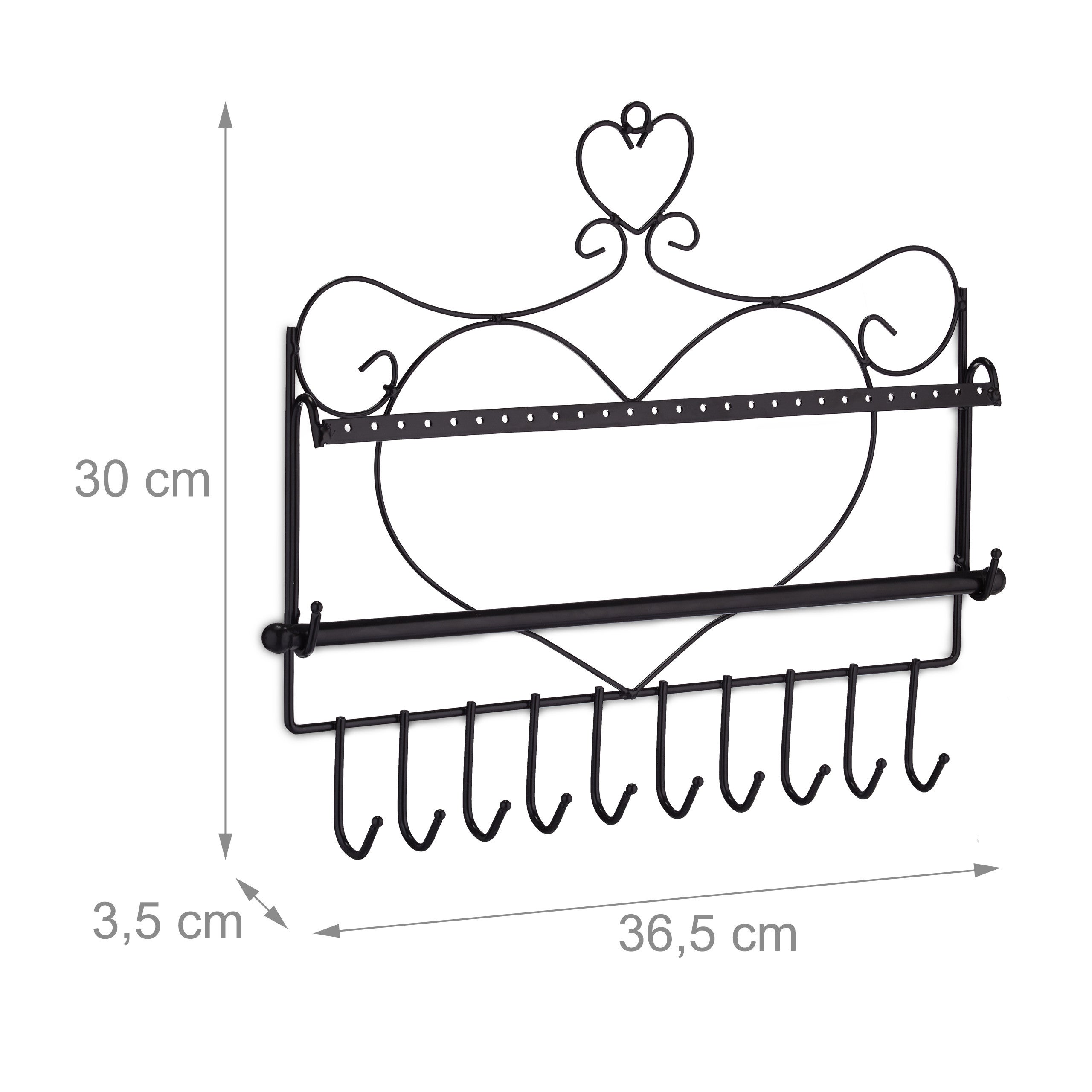 Porte-bijoux mural, pour colliers, boucles d’oreilles & bracelets, présentoir, 30 x 36,5 x 3,5 cm, noir, Relaxdays - 4