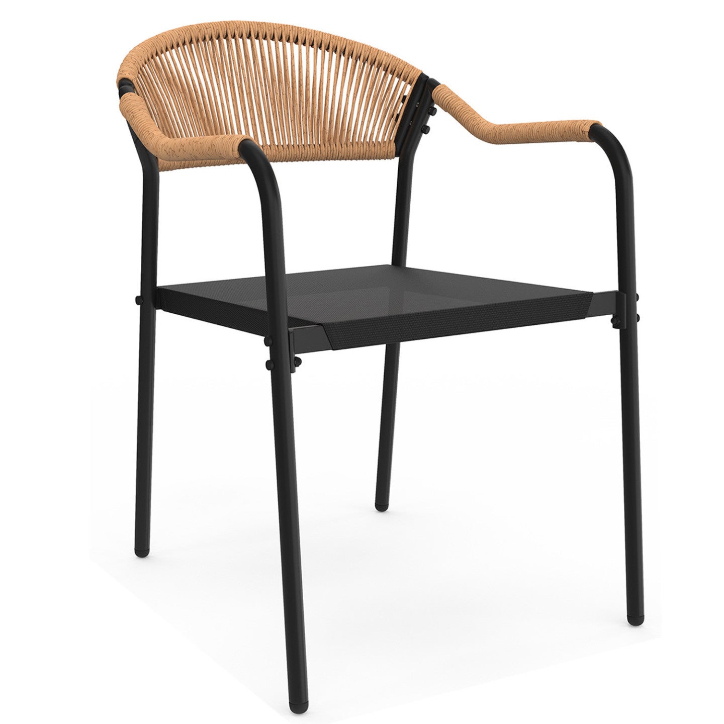 Salon de jardin MADEIRA table 150 cm et 6 chaises cordage et textilène noir et rotin clair - 4