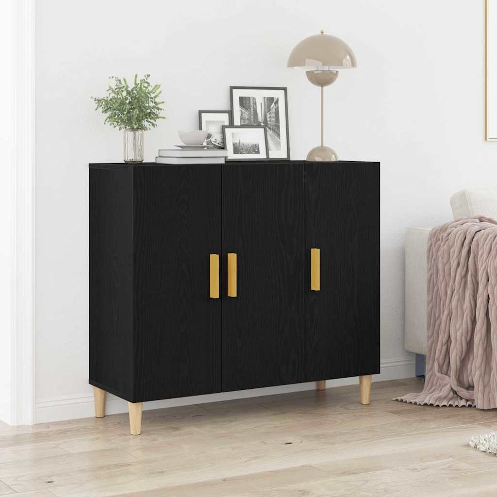 Buffet Chêne Noir Moderne - 80x90cm, 2 Portes, Rangement Salon & Salle à Manger