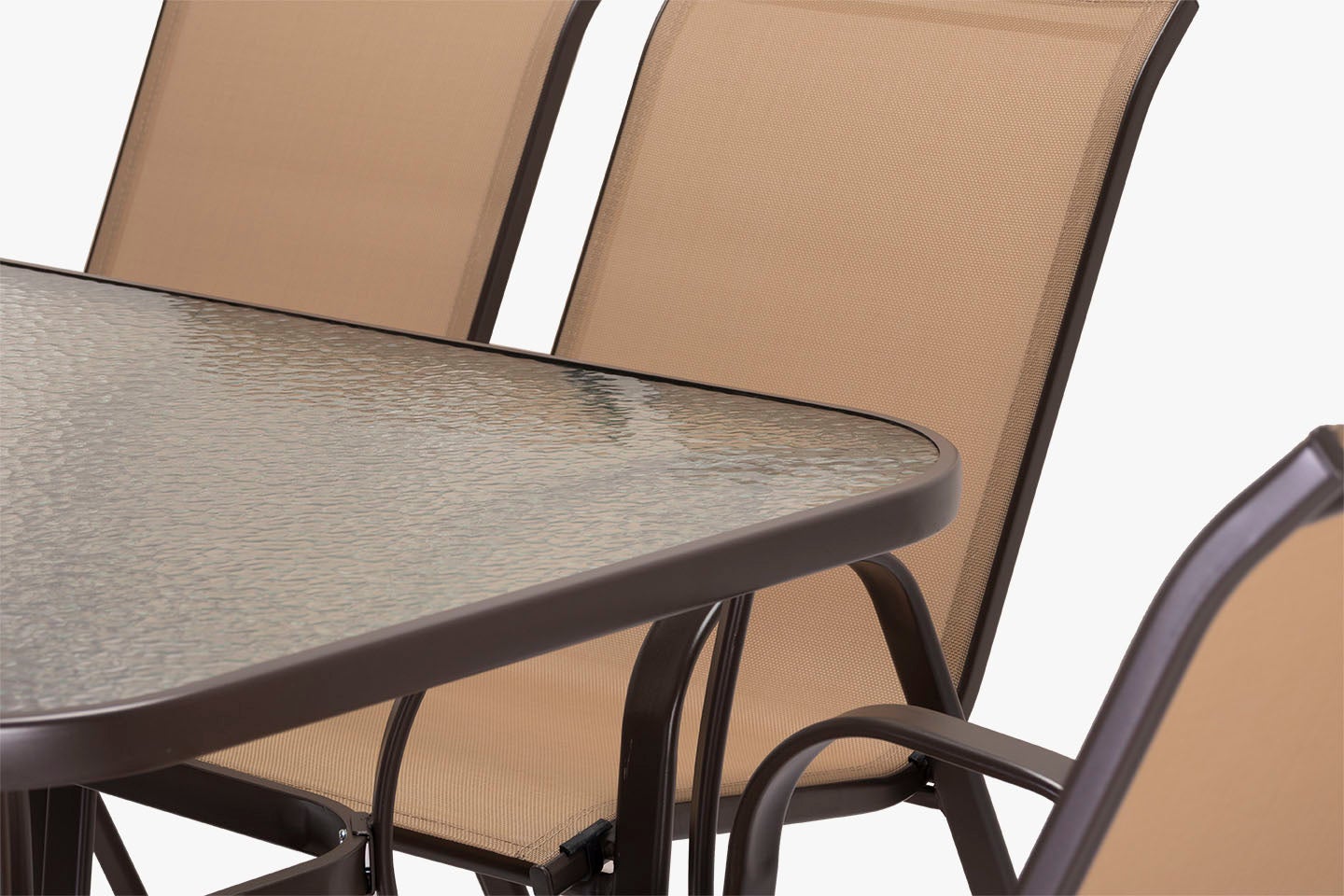 Mesa de Cristal Templado HC + 6 Sillas. Muebles de Jardin y Terraza, Marron - 5