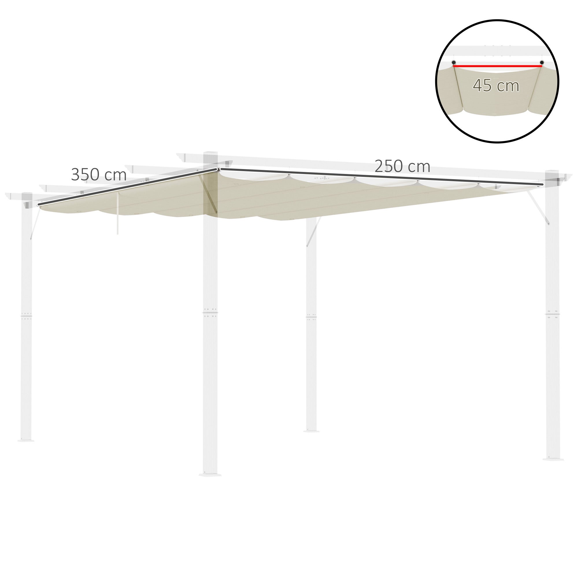 Cubierta para pérgola toldo retráctil Outsunny 350x250 cm crema - 3