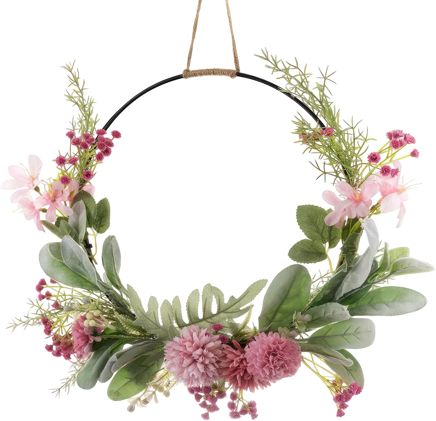 Sztuczny wieniec z kwiatów, 41 cm, sztuczny wieniec na drzwi z orchideami, wieńce dekoracyjne, wiosenny wieniec na drzwi, na drzwi