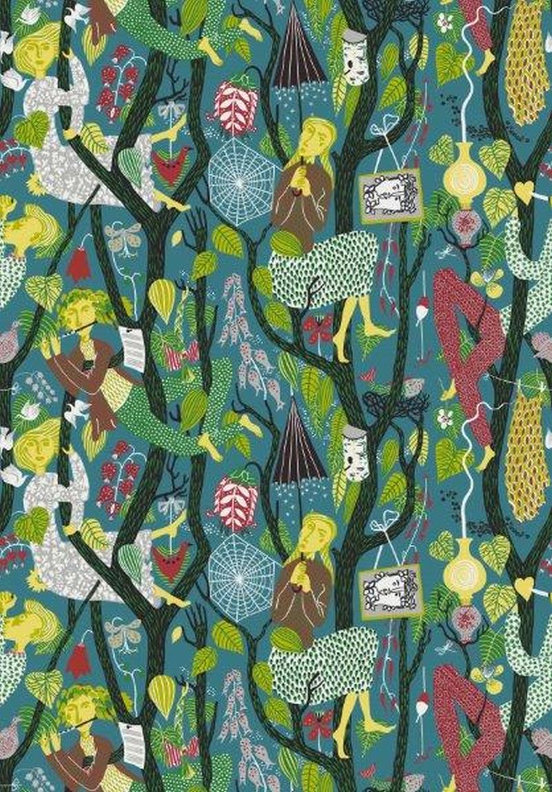 Papel pintado siluetas humanas verde - 53 cm x 10.05 m - borastapeter