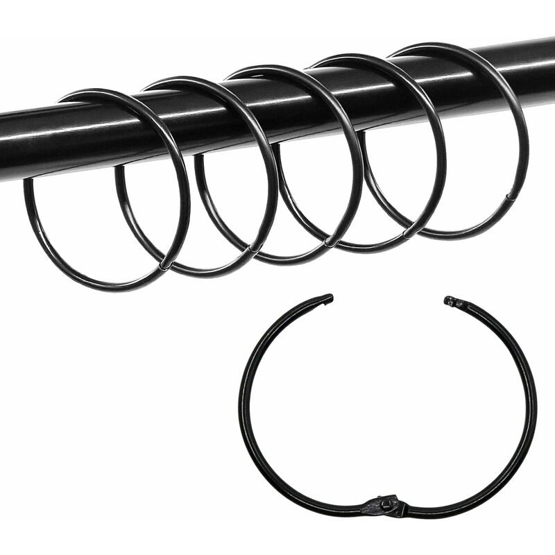 Zestaw 36 okrągłych metalowych kółek do segregatorów do zasłon prysznicowych, 5 cm, na karteczki, artykuły biurowe (czarne)
