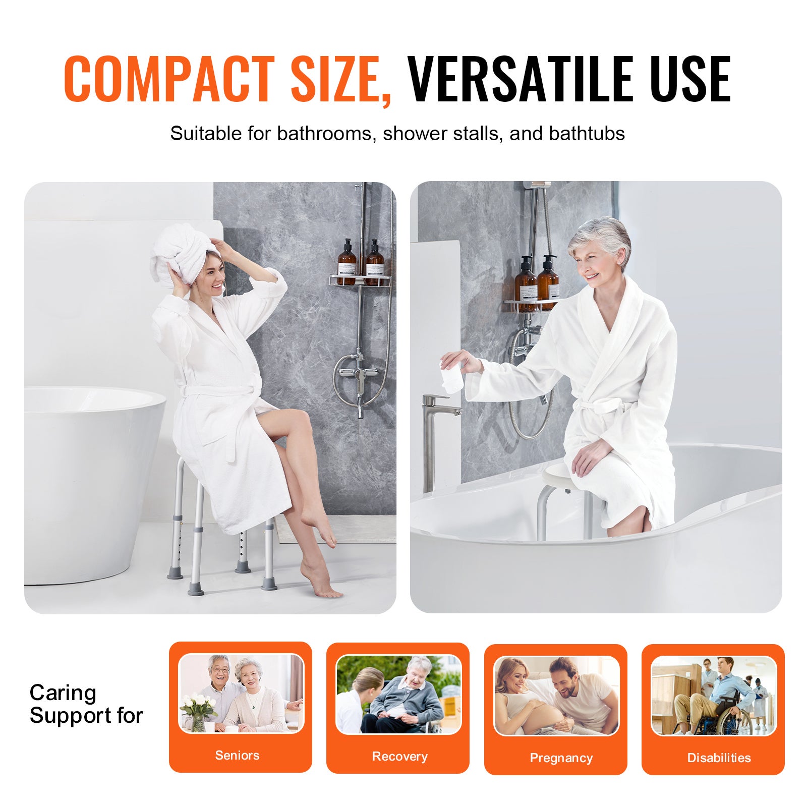 Silla de ducha para uso interior,SucceBuy taburete con altura ajustable,asiento antideslizante para bañera,capacidad de 136,1 kg - 5
