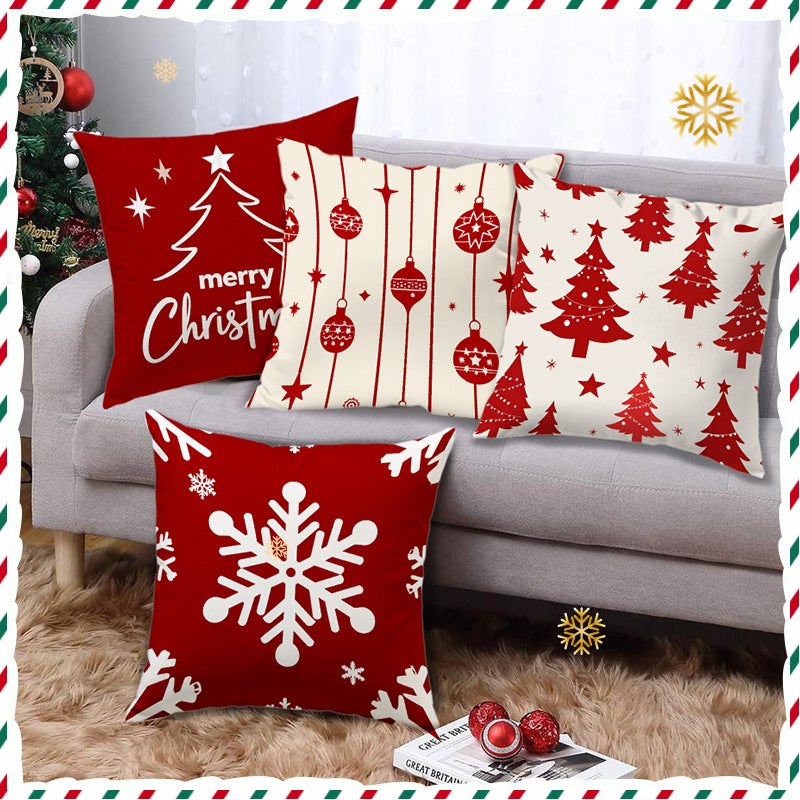 Duendhd Cuscini di Natale Fodere 18 X 18 Set di 4 Decorazioni Natalizie Casa Cuscino Pupazzo di Neve Cuscino Fodera per Home Decor