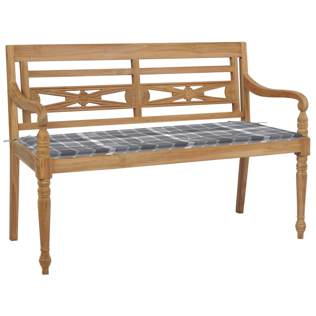 Banco interior | banco batavia madera maciza teca y cojín a cuadros gris 120 cm cfw65499
