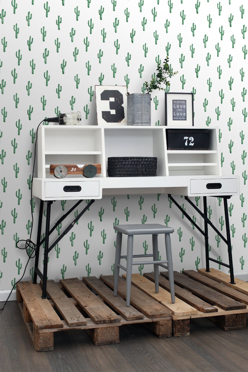 Tapeta małe kaktusy pustynne szmaragdowej zieleni - 53 cm x 10.05 m - ESTAHOME - 6
