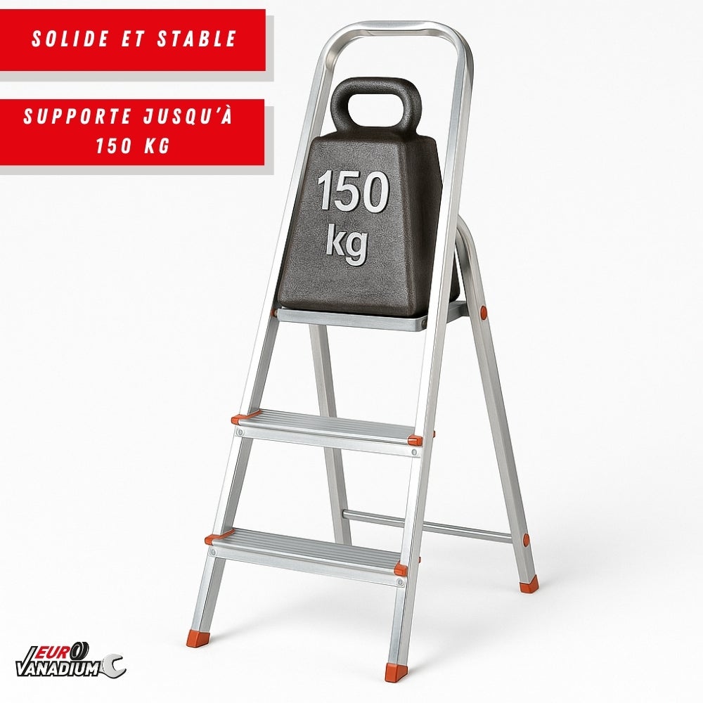 Escabeau aluminium 3 marches anti-dérapantes - Sécurité optimale pour bricolage, charge 150 kg - 3