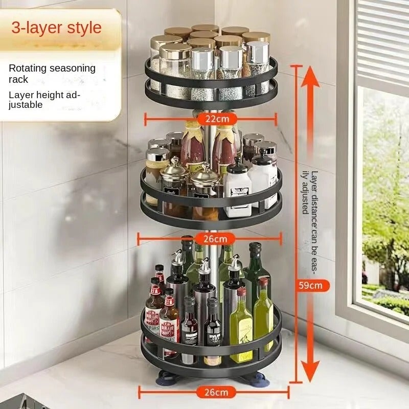9pc KAKET Organisateur à Épices Rotatif 360° en Acier Inoxydable, Plateau Antidérapant pour Condiments et Épices - Accessoire de Cuisine - 7