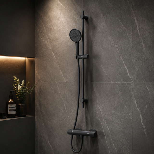 Ensemble de douche: robinet de douche thermostatique et ensemble de douche, F428XA46 Noir AM.PM