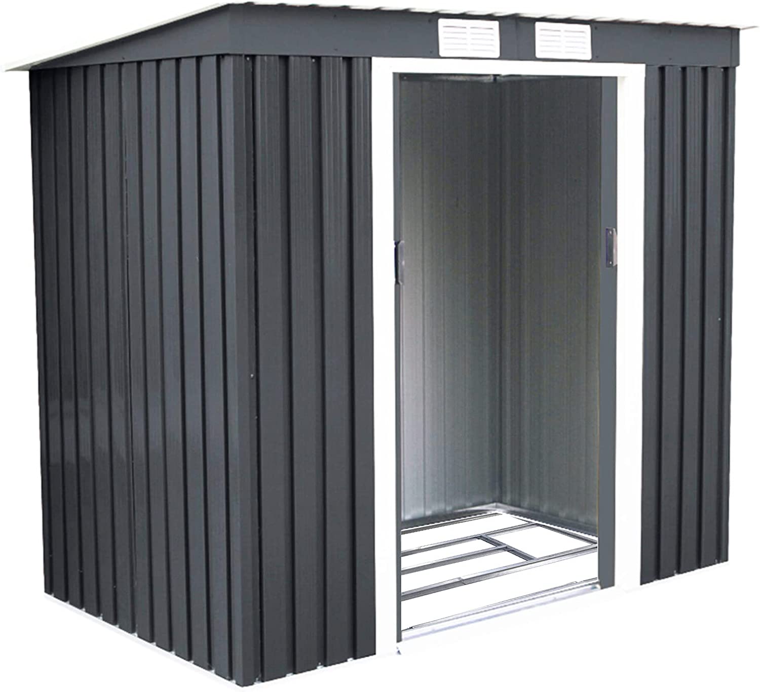 Casuta de grădină din metal, 2,37 m², magazie pentru unelte din tablă zincată, 213 x 130 x 173 cm, ușă glisantă și două ferestre aerisire, gri