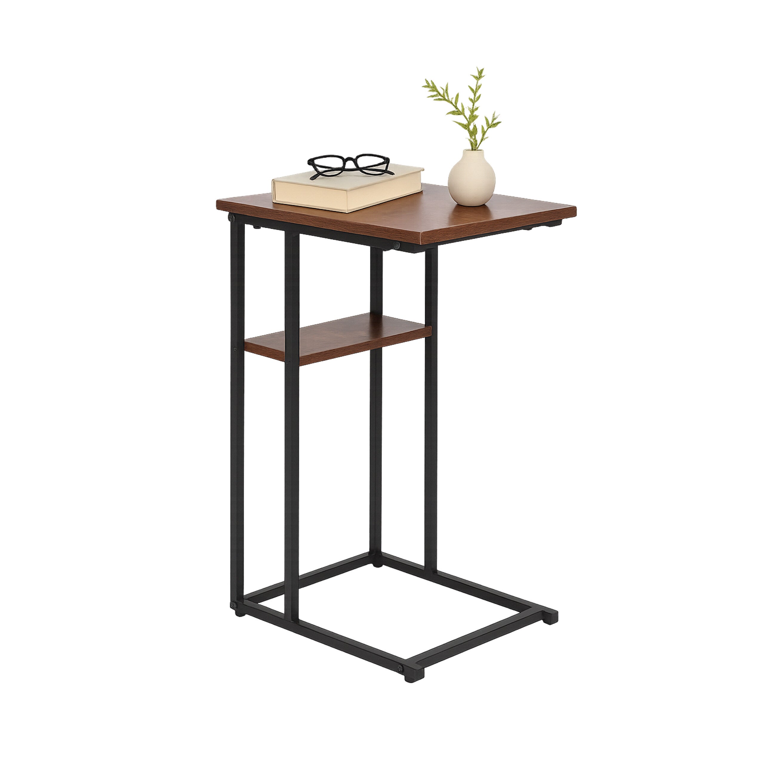 Yoobure Set di 2 tavolini a forma di C per divano e letto, tavolino piccolo per piccoli spazi, soggiorno, camera da letto, tavolo rustico per snack