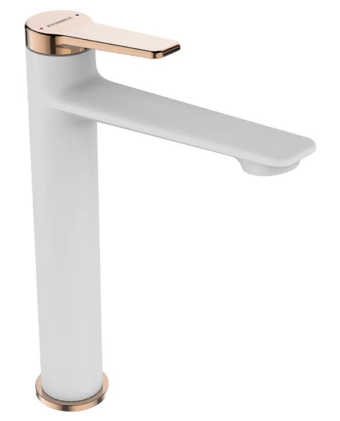 Rubinetto Miscelatore Dorato Oro Per Lavabo Bagno, Kit Montaggio Incluso - Modello 7181, Design Elegante