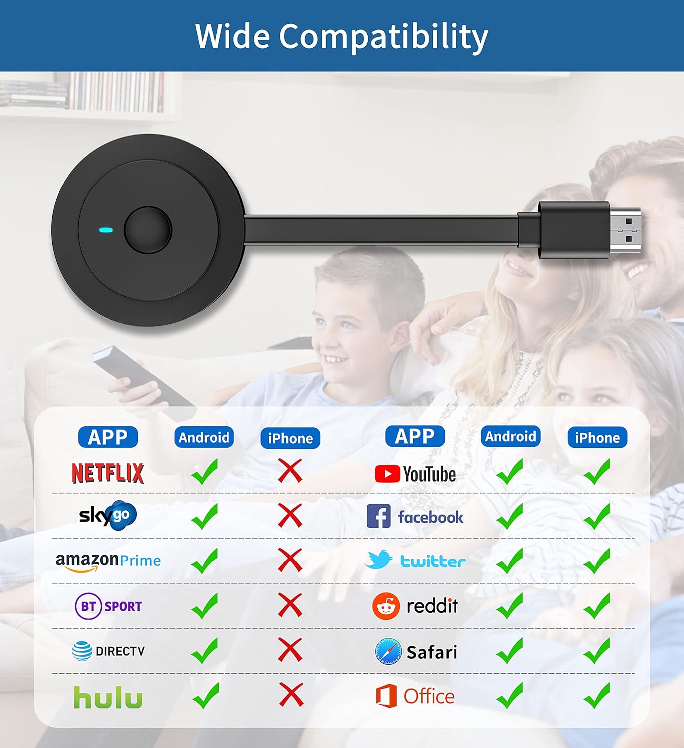 Dongle HDMI sans Fil HD Adaptateur TV, Wireless Smart Media Player Streaming, WiFi Display Screen Casting pour Miracast/Airplay/iOS/Mac OS/Android - 5