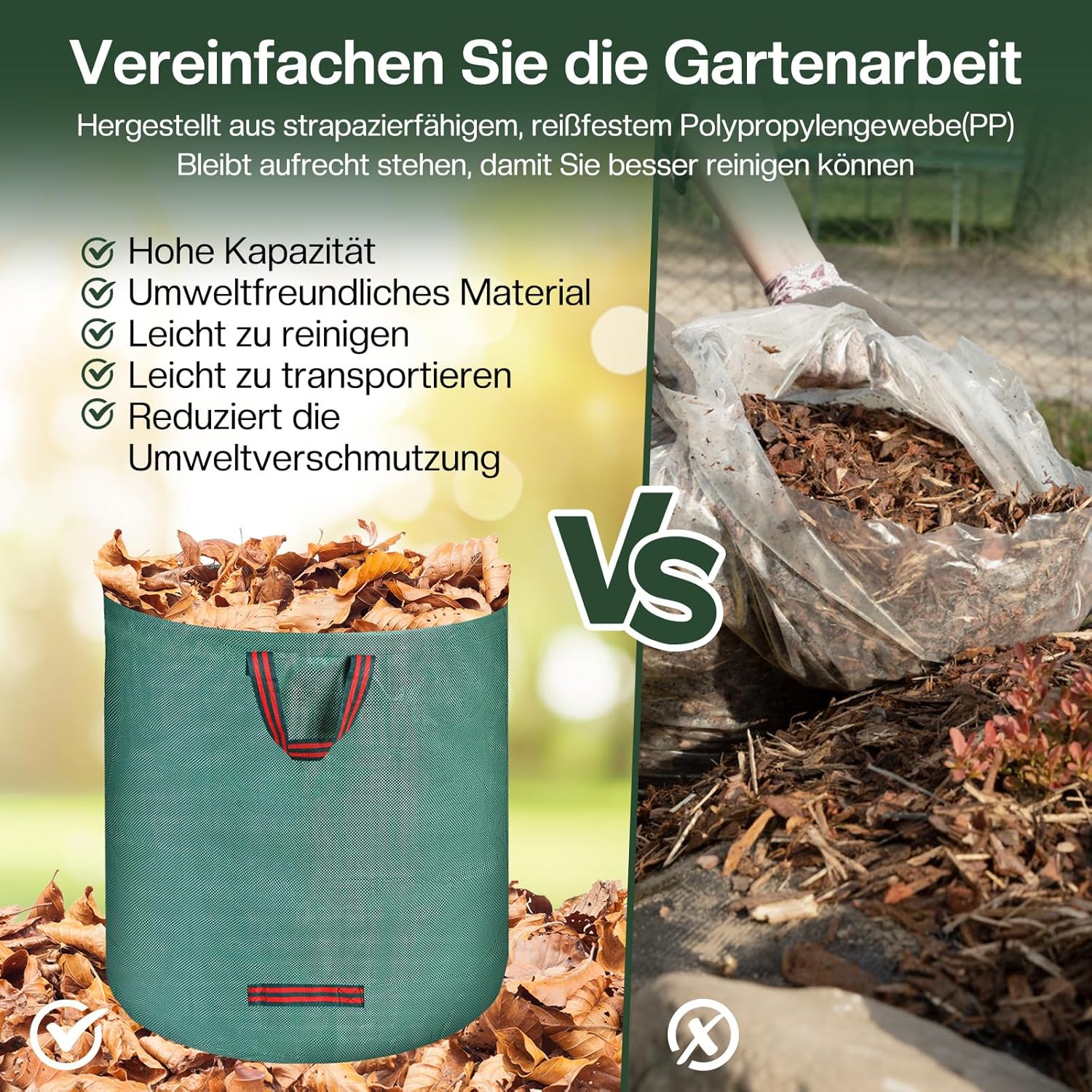 Sac Jardin Déchets Verts Résistant, 2 x 500 l, Pliables et Réutilisables, en Polypropylène Robuste (PP) - 5
