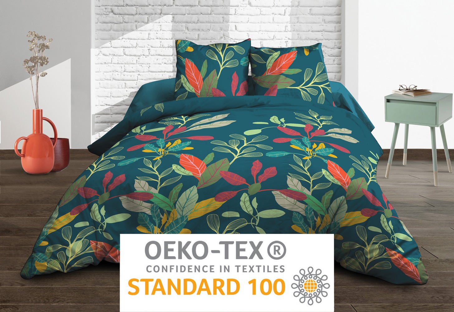 Parure Drap plat + drap-housse 160x200 + 2 T - Pur coton 57 fils - Acapulco - 5